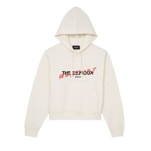 Kooples Womens White Printed Hoodie w Drawstring & Kangaroo Pocket Cotton $240